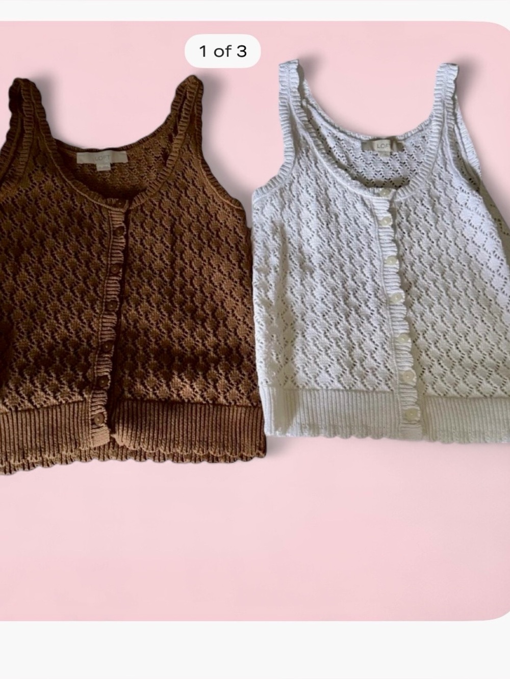 LOFT Crochet Knit Tank Top Duo - Brown & White Size XS Excellent Condition